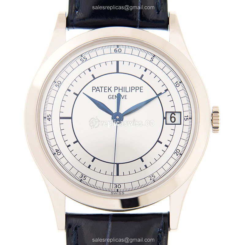 Patek Philippe Calatrava 5296G-001 - Automatic 18kt Gold - White Dial - Blue Alligator Buckle - Luxury Replica CALATRAVA Watch