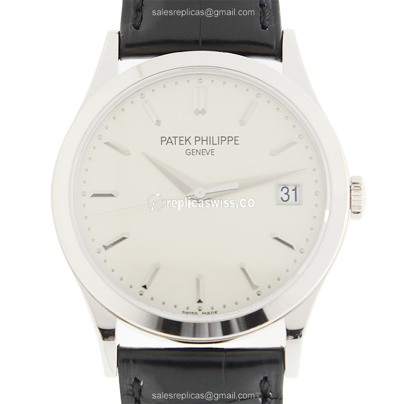 Patek Philippe Calatrava 5296G-010 - Auto - 18kt Gold - White Dial - Black Alligator Buckle - Luxury Replica CALATRAVA Watch