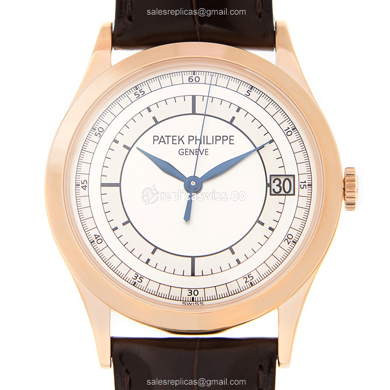 Patek Philippe 5296R-001 Replica - Automatic 18kt Rose Gold - Silver Dial - Brown Alligator Strap - Luxury Replica CALATRAVA Watch
