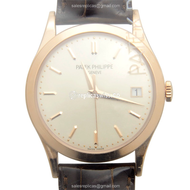 Patek Philippe 5296R-010 Replica - Automatic 18kt Rose Gold - White Dial - Brown Alligator Buckle - Luxury Replica CALATRAVA Watch