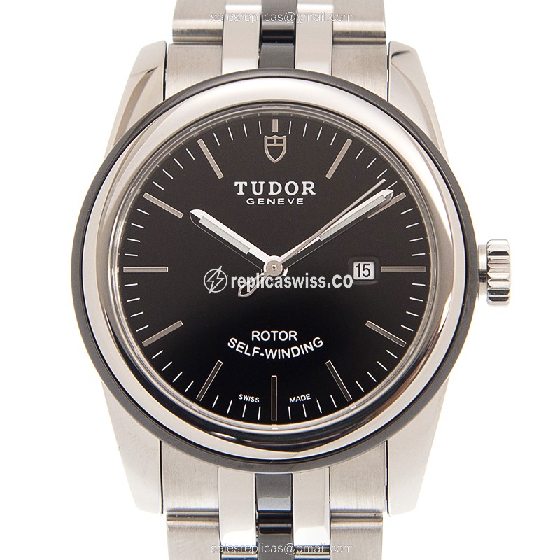 Tudor Glamour Date Automatic - Black Dial - Steel Case - Silver Band - Luxury Replica GLAMOUR DATE Watch