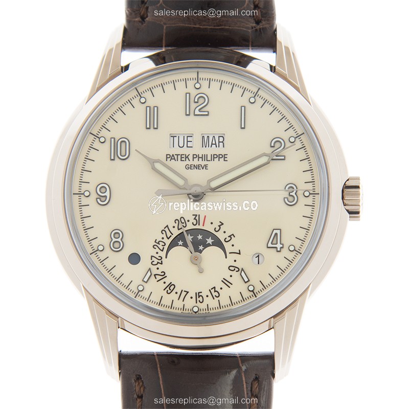Patek Philippe 5320G-001 Replica - Automatic - 18kt Gold - White Dial - Brown Alligator Strap