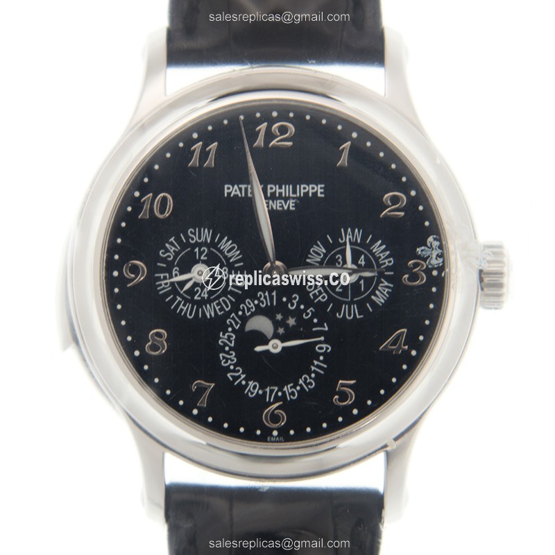 Patek Philippe 5374P-001 Replica - Automatic - Platinum - Black Dial - Alligator Strap