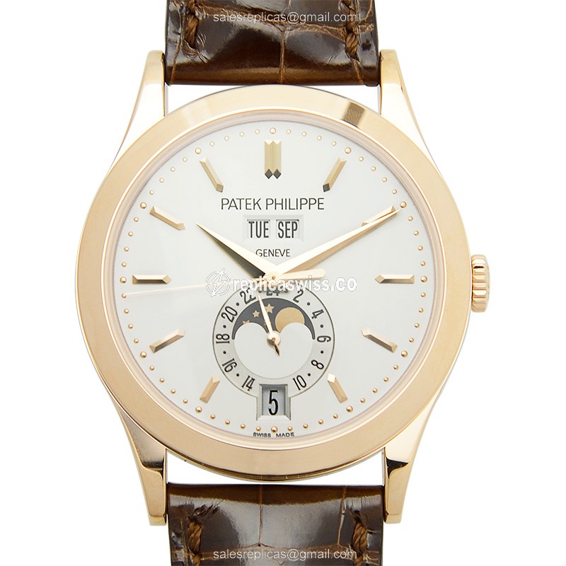 Patek Philippe 5396R-011 Complications - Auto - 18kt Rose Gold - White Dial - Brown Alligator Strap - Luxury Replica COMPLICATIONS Watch