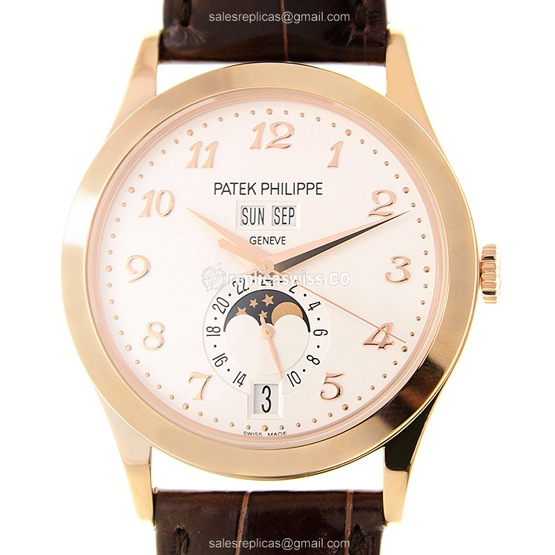 Patek Philippe 5396R-012 Replica - Automatic - 18kt Rose Gold - White Dial - Brown Alligator Strap