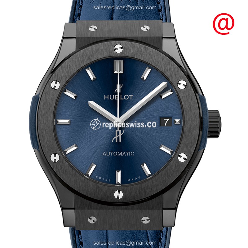 Hublot Classic Fusion Replica - Automatic Ceramic - Blue Dial - Blue Alligator Strap