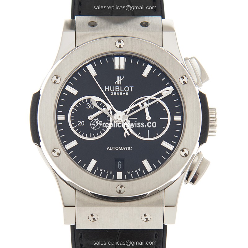 Hublot Classic Fusion Replica - Automatic - Titanium Case - Black Dial - Leather Strap