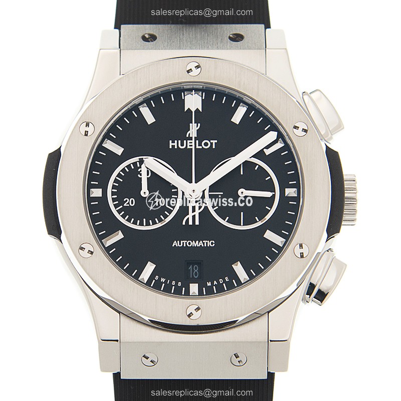 Hublot Classic Fusion Replica - Automatic - Titanium Case - Black Dial - Black Rubber Strap
