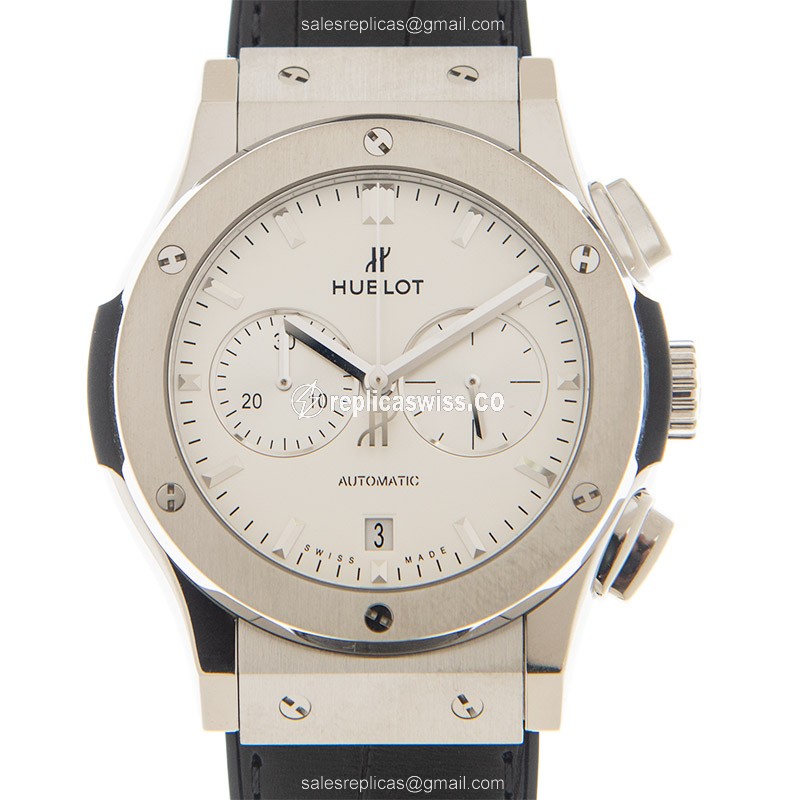 Hublot Classic Fusion Replica - Automatic - Titanium Case - Silver Dial - Black Alligator Strap