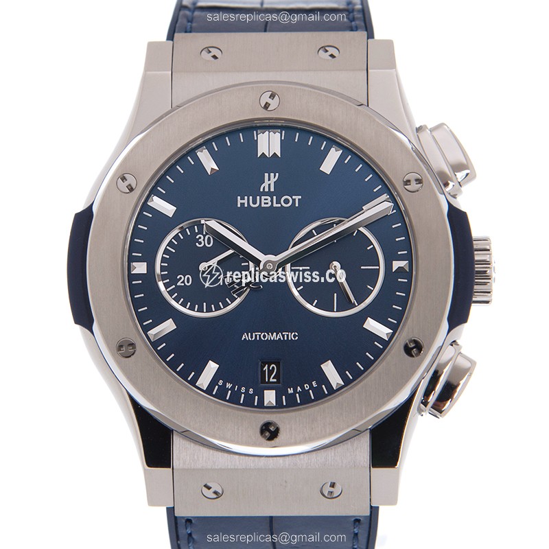 Hublot Classic Fusion Replica - Automatic - Steel Case - Blue Dial - Leather Strap