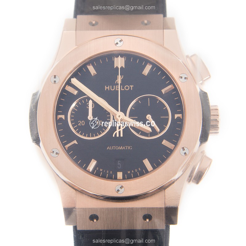 Hublot Classic Fusion Replica - Automatic 18kt Gold - Black Dial, Leather Strap
