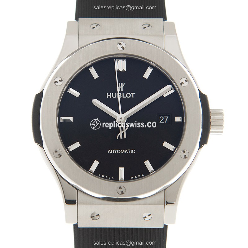 Hublot Classic Fusion Replica - Automatic Titanium Case - Skull Dial - Black Rubber Strap