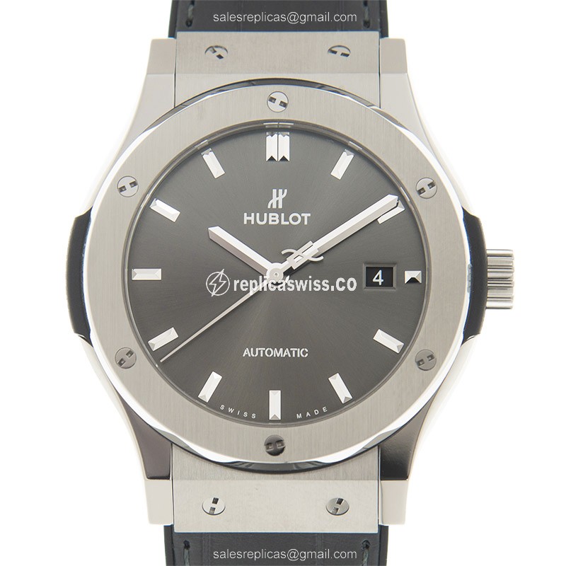 Hublot Classic Fusion Replica - Automatic - Titanium Case - Gray Dial - Grey Alligator Strap