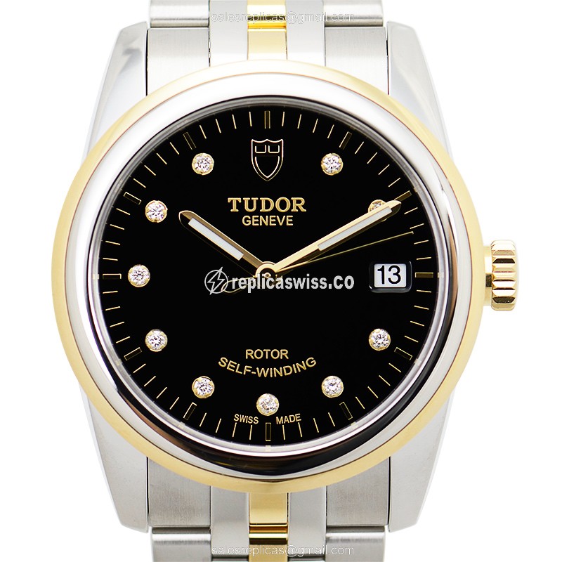 Tudor Glamour Date Replica - Automatic - Gold Steel - Black Dial - Luxury Replica GLAMOUR DATE Watch