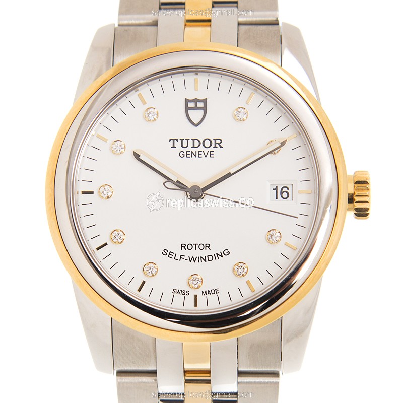 Tudor Glamour Date Replica - Automatic - Gold & Steel - Ivory Dial - Silver Clasp - Luxury Replica GLAMOUR DATE Watch