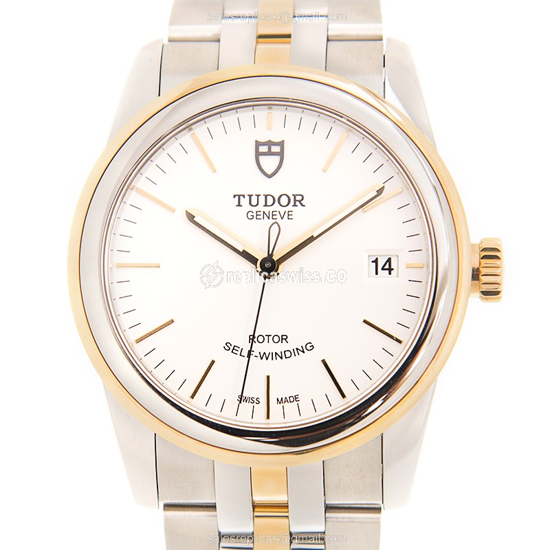18kt Tudor Glamour Date - Automatic - White Dial - Gold & Steel Strap - Clasp - Luxury Replica GLAMOUR DATE Watch
