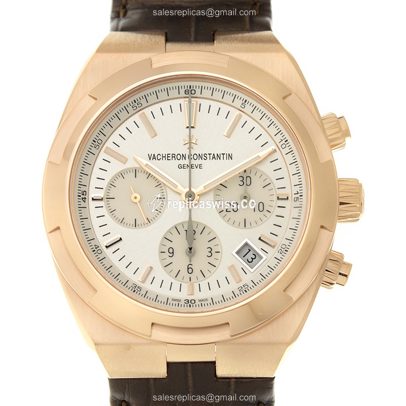 Vacheron Constantin Replica Overseas - Automatic - 18kt Rose Gold - White Dial - Brown Alligator Strap