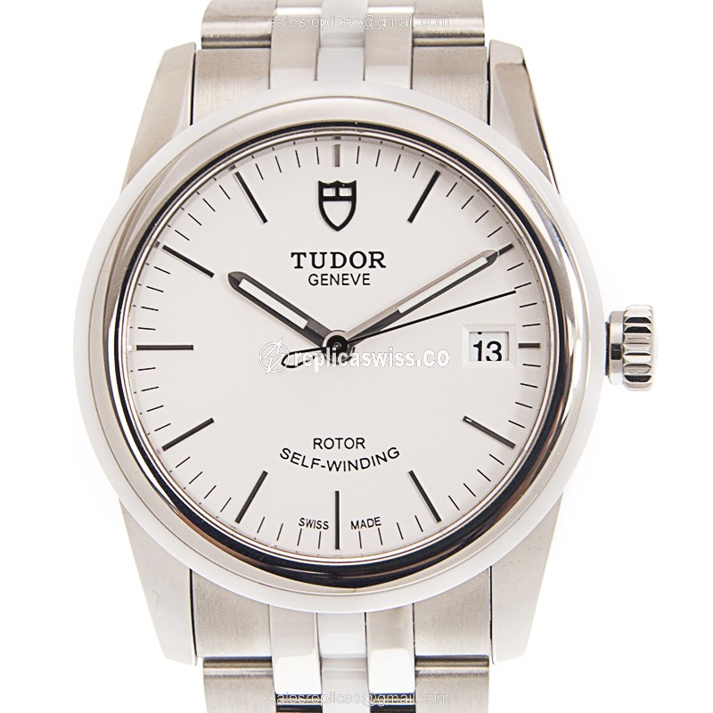 Automatic Tudor Glamour Date - Steel Case - White Dial - Silver Steel Strap - Luxury Replica GLAMOUR DATE Watch
