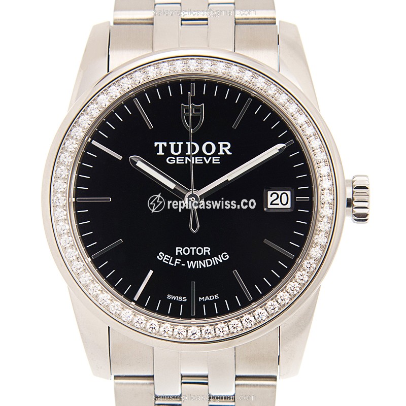 Tudor Glamour Date Replica - Auto - Diamonds - Black - Steel - Luxury Replica GLAMOUR DATE Watch