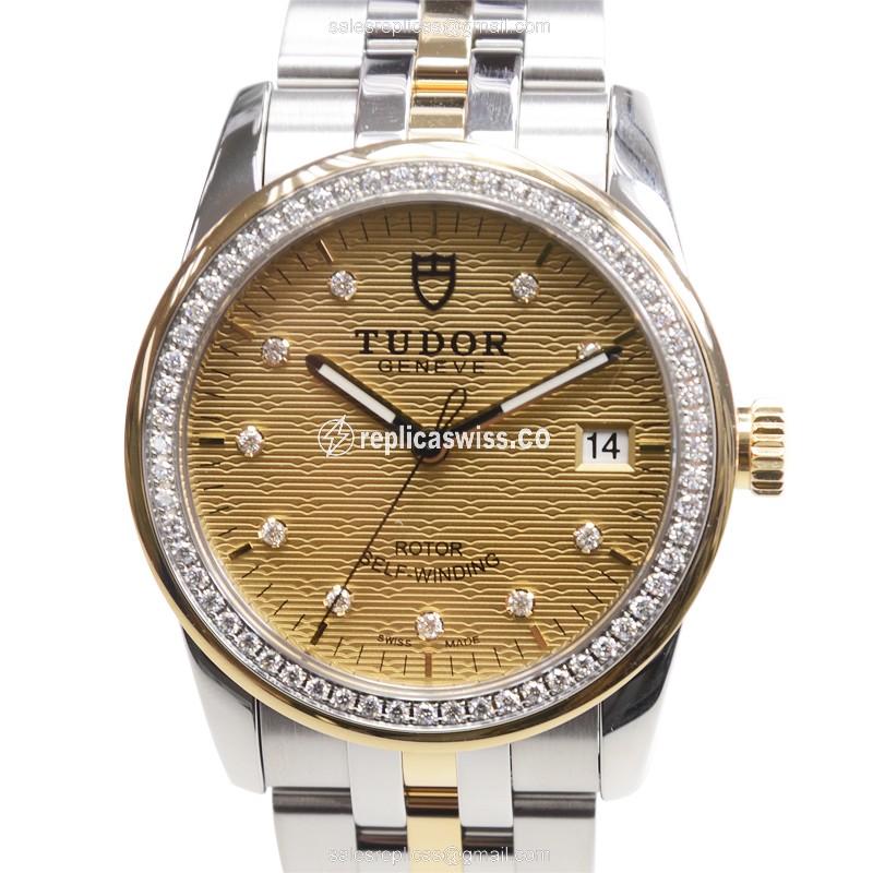 18kt Gold Tudor Glamour Date Replica - Automatic - Silver Clasp - Diamond - Luxury Replica GLAMOUR DATE Watch