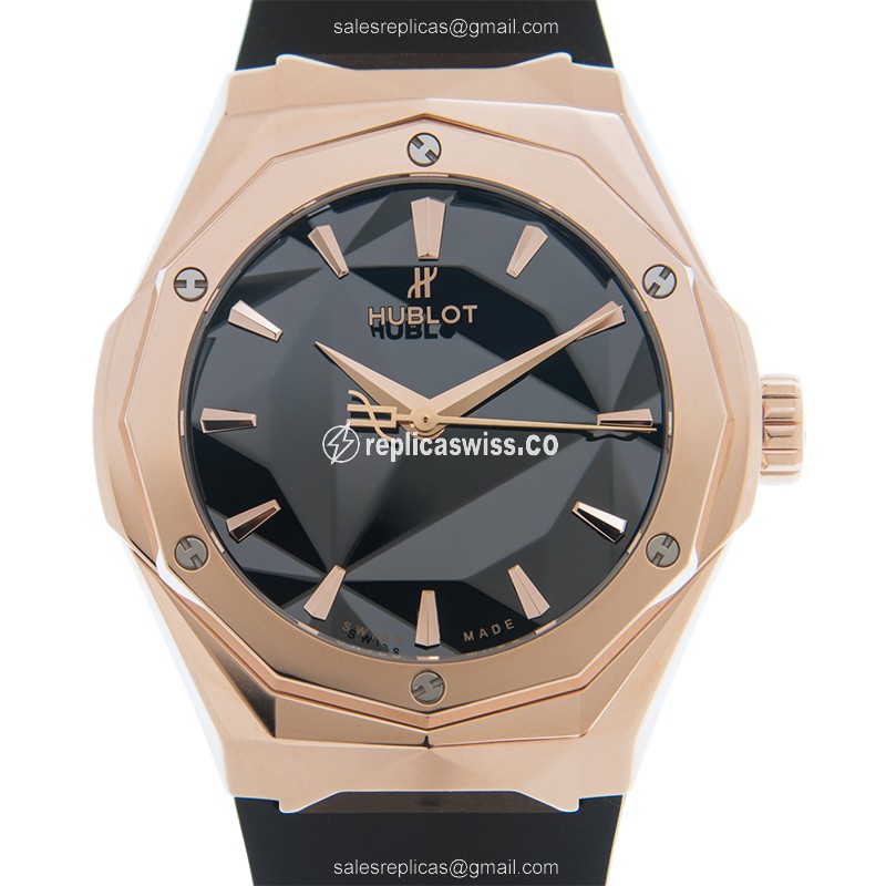 Hublot Classic Fusion Replica - Automatic - 18kt Rose Gold - Black Dial - Rubber Strap - Luxury Replica CLASSIC FUSION Watch