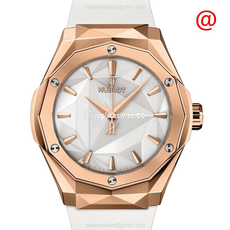 Hublot Classic Fusion Replica - Automatic - 18kt Gold - White Dial - Rubber Strap