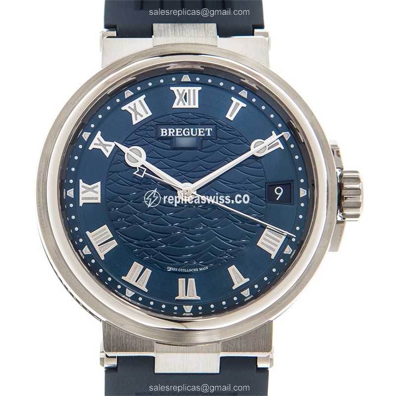 Breguet 5517BB/Y2/5ZU Replica - Automatic - 18kt White Gold - Blue Dial - Rubber Blue Strap