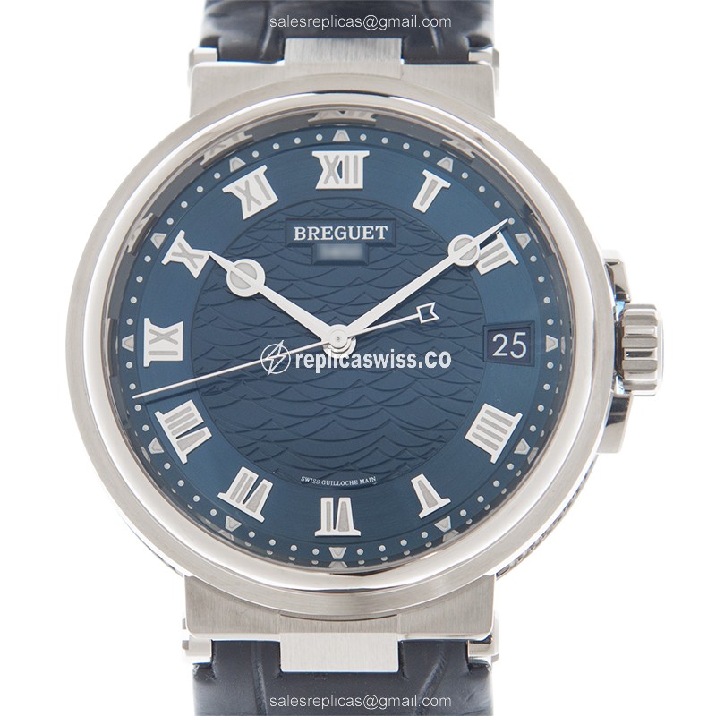 Breguet 5517BB/Y2/9ZU Marine - Auto 18kt White Gold - Blue Dial - Blue Rubber Strap