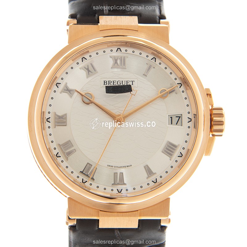 Breguet 5517BR/12/9ZU Marine - Auto 18kt Rose Gold - Silver Dial - Brown Alligator Strap