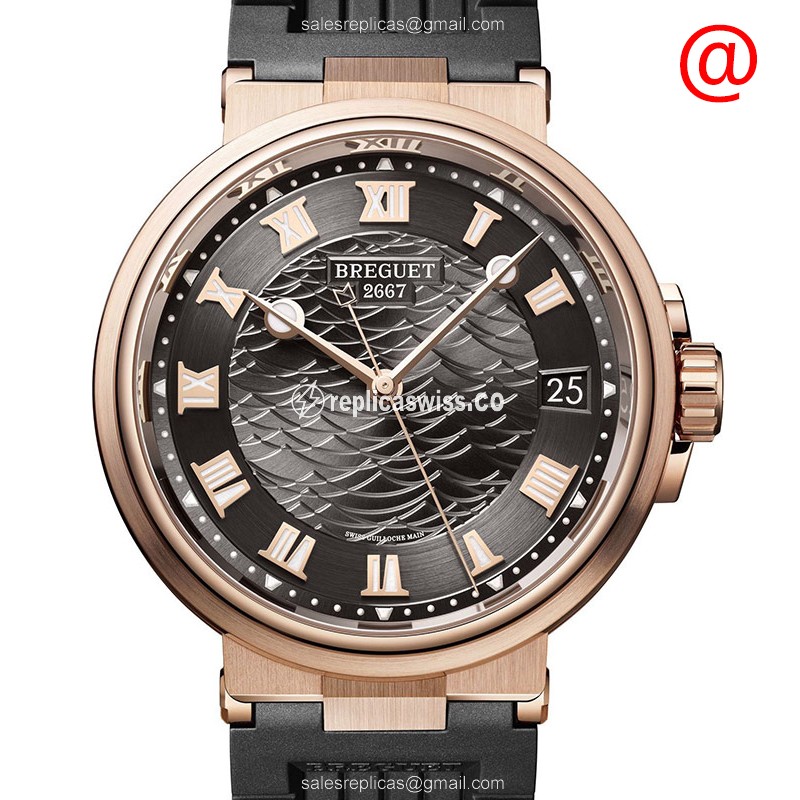 Breguet 5517BR/G3/5ZU MARINE - Auto - 18kt Rose Gold - Gray Dial - Black Rubber Buckle