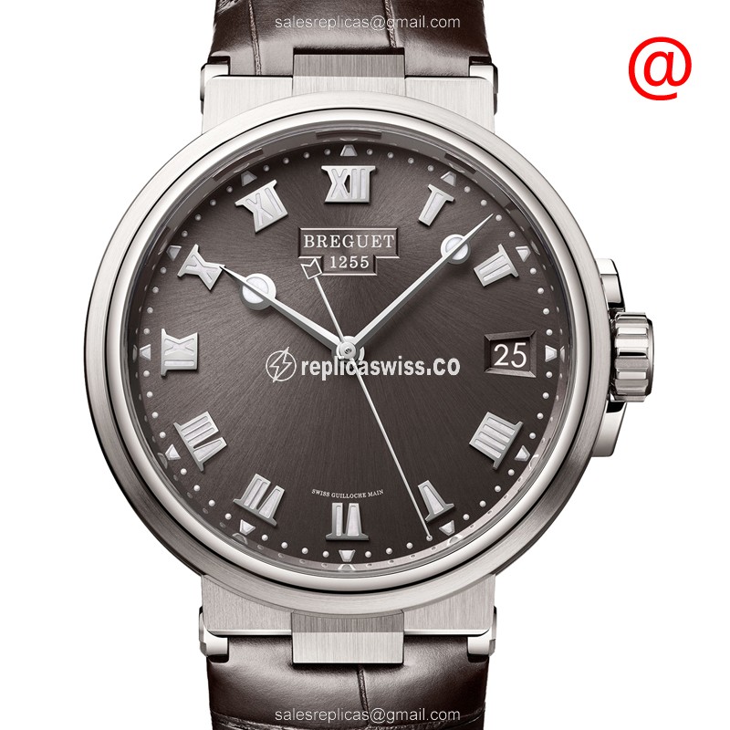 Breguet 5517TI/G2/9ZU MARINE - Auto Titanium - Gray Dial - Grey Alligator Strap - Luxury Replica MARINE Watch