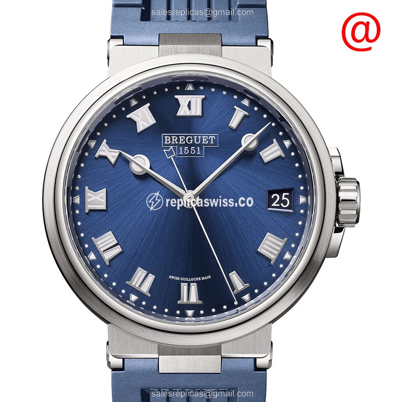Breguet 5517TI/Y1/5ZU Replica - Automatic Titanium - Blue Dial - Rubber Blue Strap - Buckle Clasp
