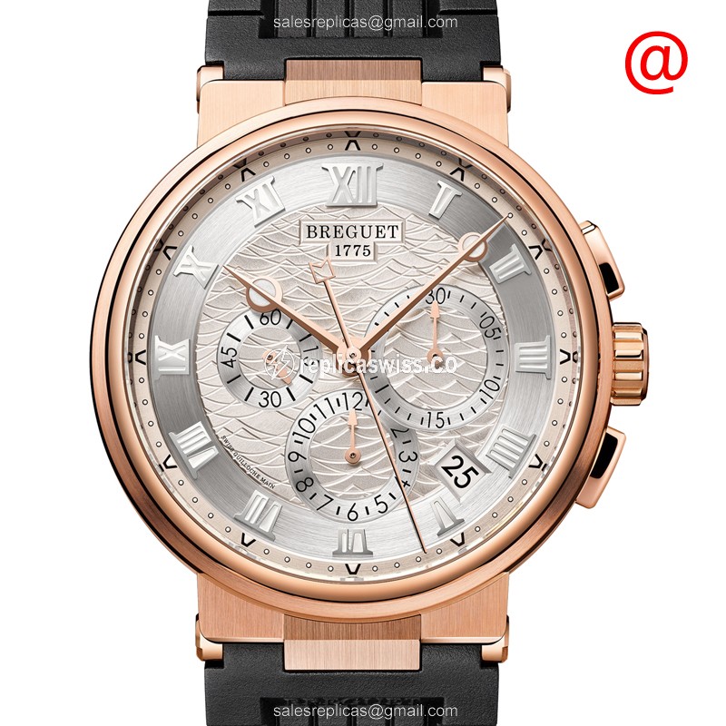 Breguet 5527BR/12/5WV MARINE - Auto 18kt Rose Gold - Silver Dial - Black Rubber Strap - Luxury Replica MARINE Watch