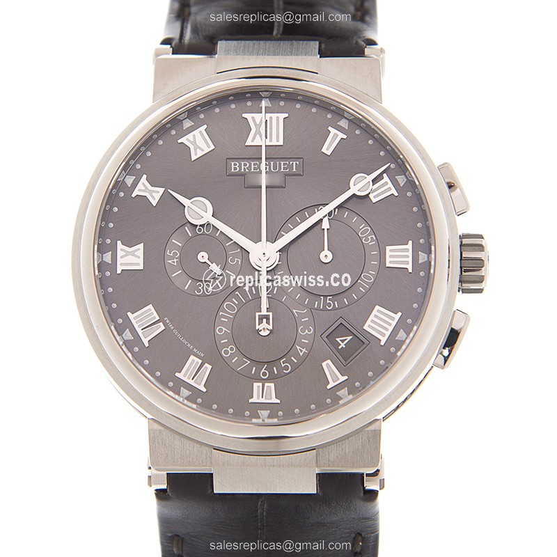 Breguet 5527TI/G2/9WV Replica - Automatic - Steel - Gray Dial - Brown Alligator Strap