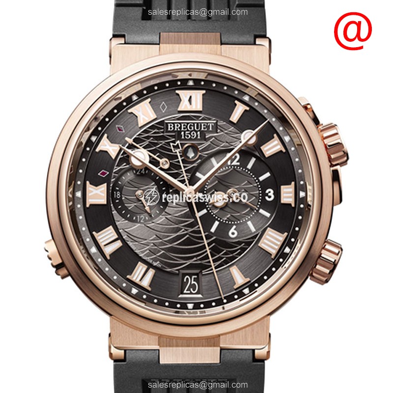 Breguet 5547BR Marine Auto 18kt Gold Black Dial Black Rubber Strap Buckle - Luxury Replica MARINE Watch