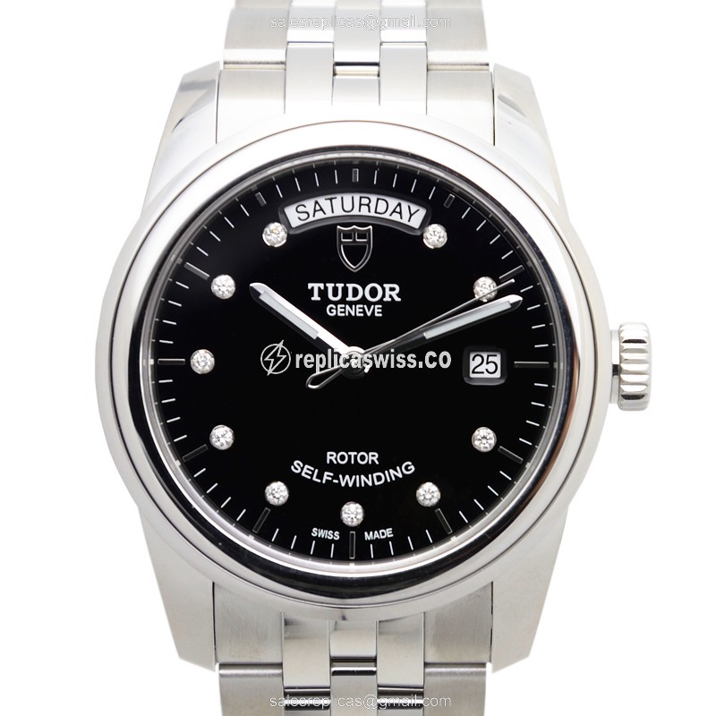 Tudor Glamour Date - Automatic - Black Dial - Steel Case - Silver Strap - Luxury Replica GLAMOUR DATE Watch