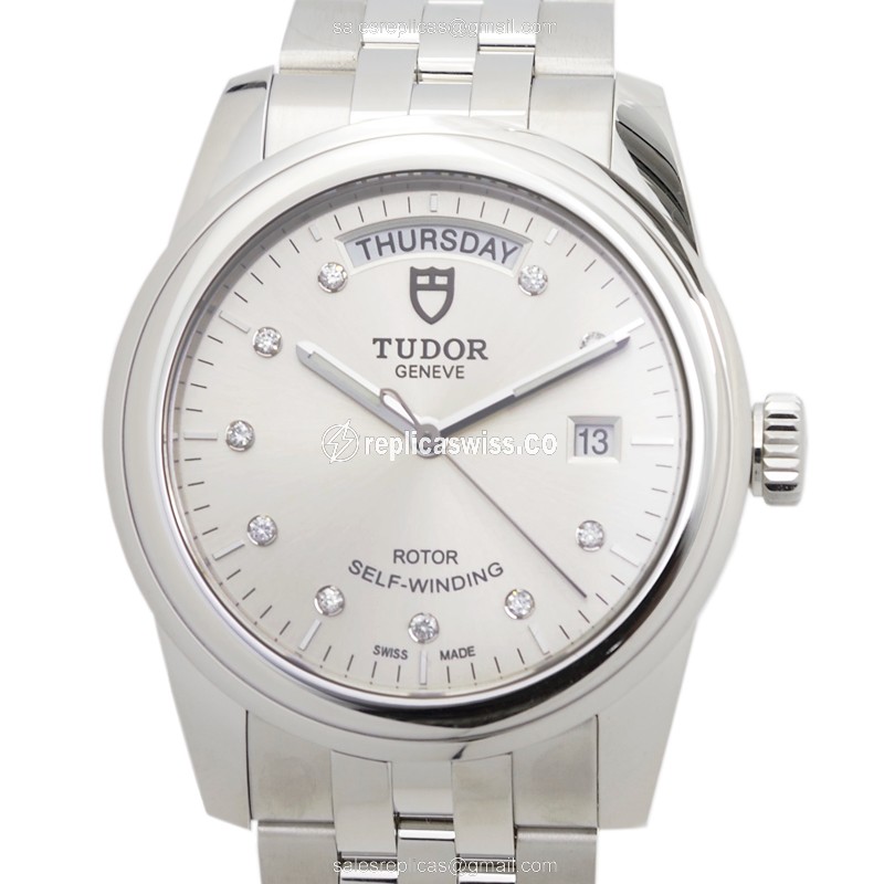 Tudor Glamour Date Replica - Automatic - Silver Steel - Silver Dial - Steel Clasp - Luxury Replica GLAMOUR DATE Watch