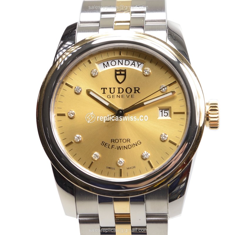 Tudor Glamour Date Replica - Automatic - 18kt Gold & Steel - Silver Dial