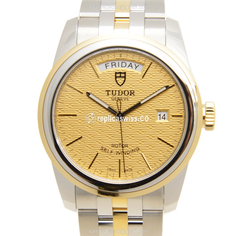 Tudor Glamour Date Replica Watch - Gold/Steel - Silver Strap