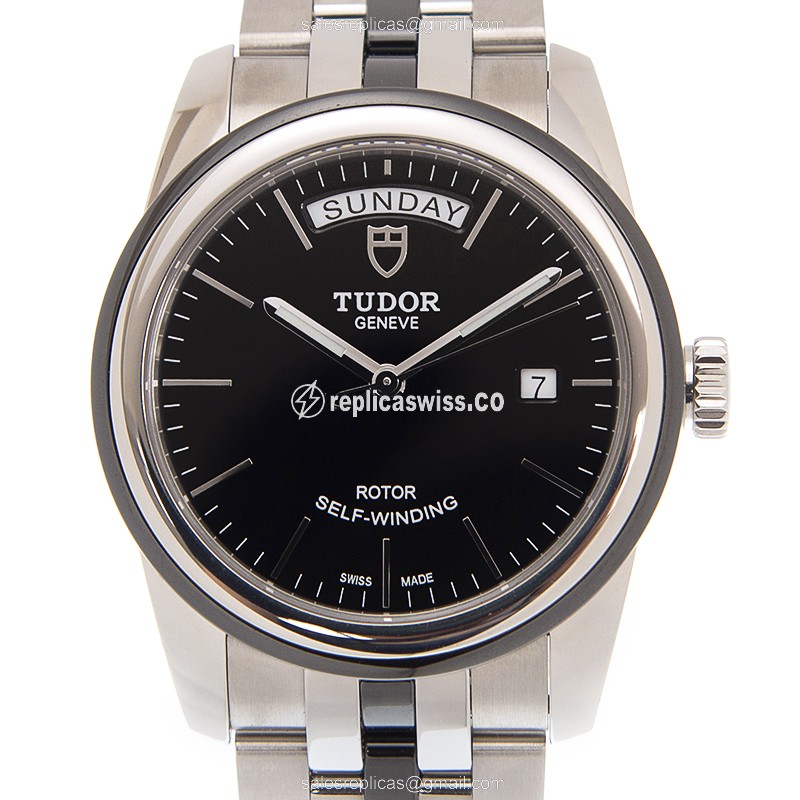 Tudor Glamour Date Replica - Automatic - Black Dial - Steel Case - Silver Strap - Luxury Replica GLAMOUR DATE Watch