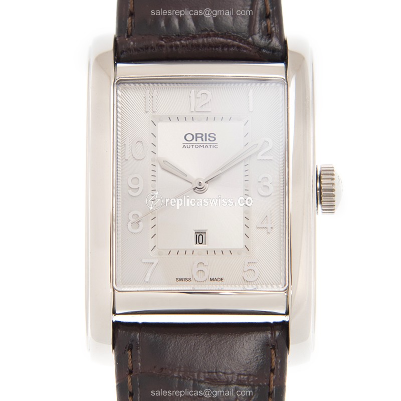 Oris Classic Date Replica - Automatic - Steel Case - Silver Dial - Brown Leather Strap - Luxury Replica CLASSIC DATE Watch