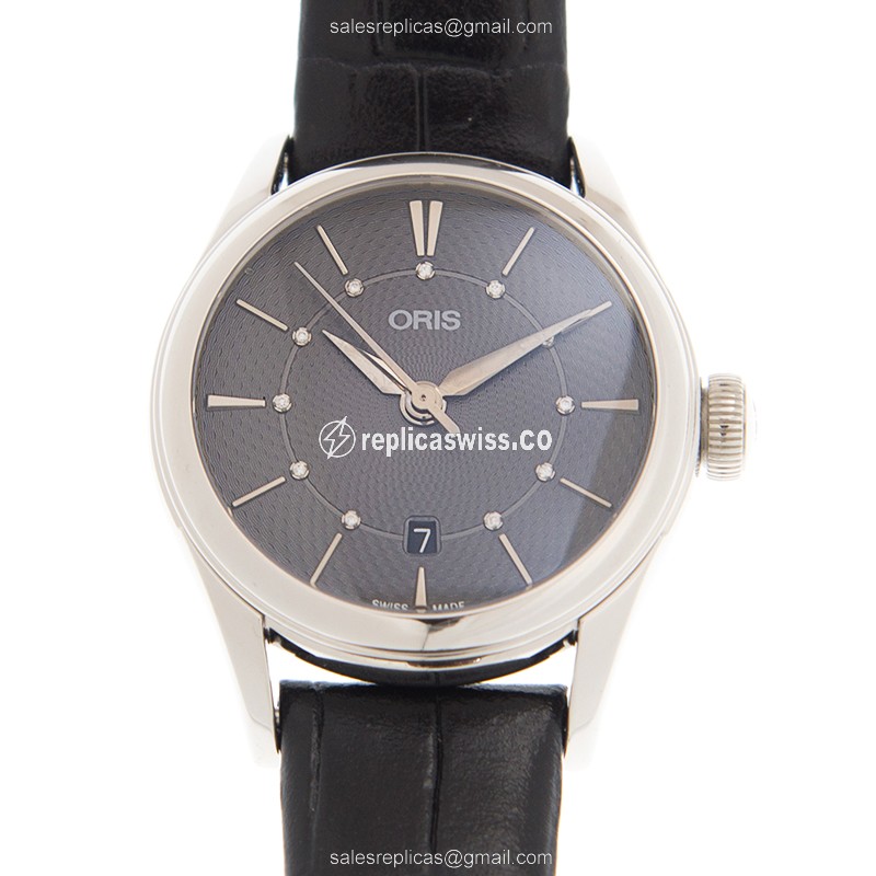 Oris Classic Date Replica - Automatic - Stainless Steel - Gray Dial - Leather Black Strap - Luxury Replica CLASSIC DATE Watch
