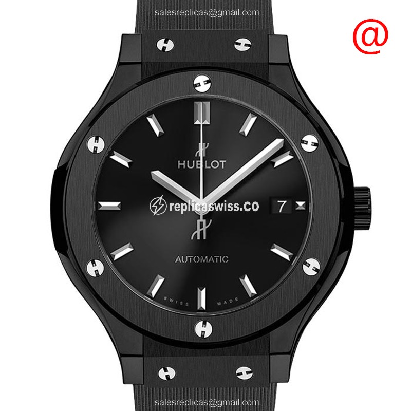 Hublot Classic Fusion Replica - Automatic - Ceramic Case - Black Dial - Rubber Strap