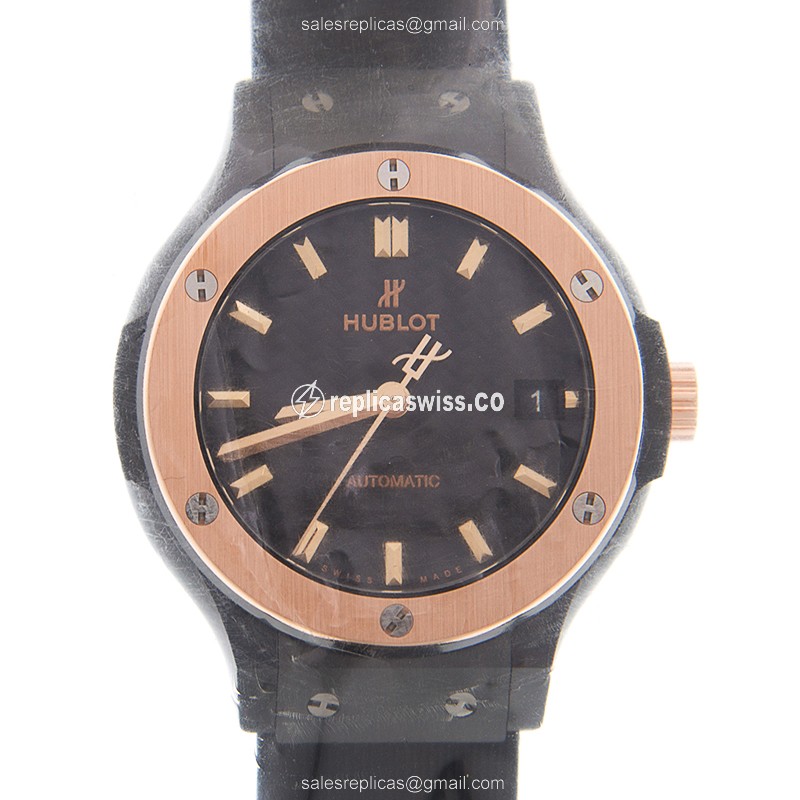 Hublot Classic Fusion Replica - Automatic - Ceramic - Black Dial - Black Rubber Strap