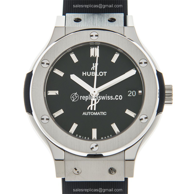 Hublot Classic Fusion Replica - Titanium | Automatic | Black Dial | Rubber Strap