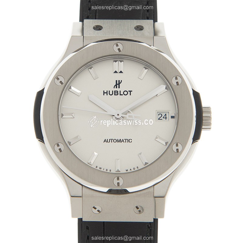 Hublot Classic Fusion Replica - Automatic - Blue Dial - Steel Case - Black Alligator Strap