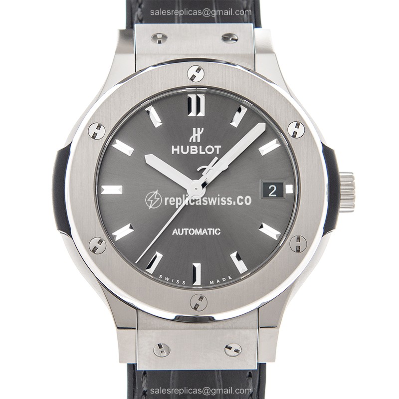 Hublot Classic Fusion Replica - Automatic - Titanium Case - Dark Grey - Grey Alligator Strap