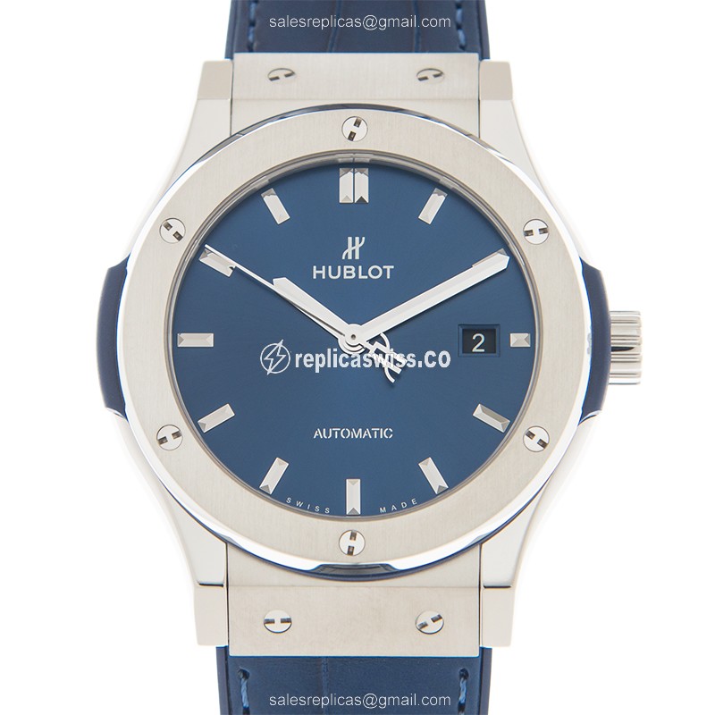 Hublot Classic Fusion Replica - Automatic - Blue Dial - Steel Case - Blue Alligator Strap