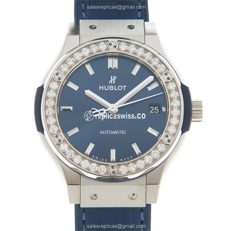 Hublot Classic Fusion Replica - Automatic - Stainless Steel & Blue Dial - Blue Leather Strap