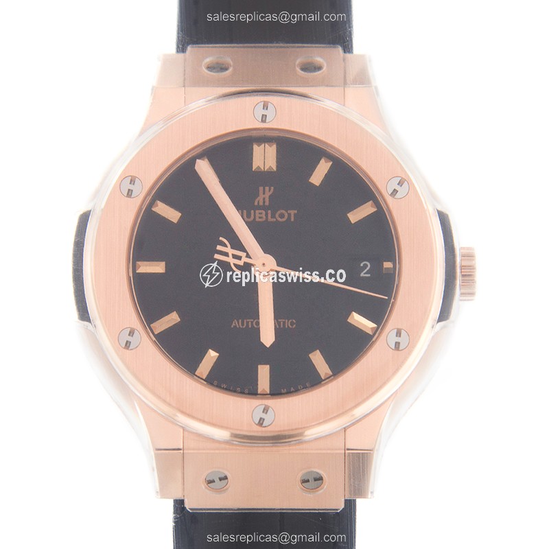 Hublot Classic Fusion 565.OX.1181.LR - Auto - 18kt Rose Gold - Black Dial - Leather Strap